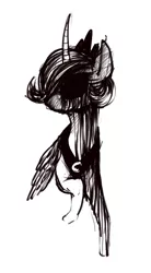 Size: 949x1714 | Tagged: grimdark, artist:sand-filled-scarecrow, banned from derpibooru, deleted from derpibooru, derpibooru import, princess luna, loony luna, askloona, black sclera, miasma, monochrome, s1 luna, solo