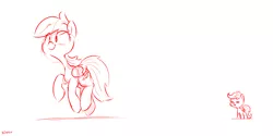 Size: 4000x2000 | Tagged: safe, artist:dilarus, banned from derpibooru, deleted from derpibooru, derpibooru import, rainbow dash, scootaloo, meet-the-pones, frisk, friskaloo, monochrome, reference, undertale