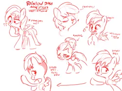 Size: 4000x3000 | Tagged: safe, artist:dilarus, banned from derpibooru, deleted from derpibooru, derpibooru import, rainbow dash, pegasus, pony, alternate hairstyle, female, heart, jay fosgitt style, mare, monochrome, sketch, sketch dump, solo, style emulation