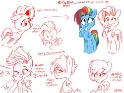 Size: 4000x3000 | Tagged: safe, artist:dilarus, banned from derpibooru, deleted from derpibooru, derpibooru import, rainbow dash, ponified, pony, alternate hairstyle, ashley larsen, jem and the holograms, jerrica benton, kimber benton, sketch, sketch dump