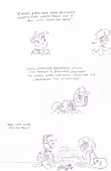 Size: 1280x1970 | Tagged: safe, artist:dilarus, banned from derpibooru, deleted from derpibooru, derpibooru import, derpy hooves, vinyl scratch, pegasus, pony, comic:box of funk, meet-the-pones, box, comic, dialogue, eyes closed, female, hat, looking at you, mare, marker, open mouth, question mark, simple background, sitting, smiling, white background