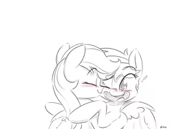 Size: 1280x960 | Tagged: safe, artist:dilarus, banned from derpibooru, deleted from derpibooru, derpibooru import, firefly, rainbow dash, pegasus, pony, comic:dash academy, blushing, dashfly, exclamation point, eyes closed, female, g1, heart, kiss on the cheek, kissing, lesbian, mare, nuzzling, one eye closed, open mouth, partial color, shipping
