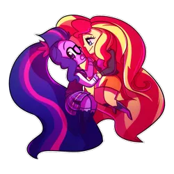 Size: 1000x1000 | Tagged: safe, artist:little-tweenframes, banned from derpibooru, deleted from derpibooru, derpibooru import, sci-twi, sunset shimmer, twilight sparkle, series:sciset diary, equestria girls, clothes, cute, female, glasses, holding hands, lesbian, lidded eyes, long hair, open mouth, school uniform, scitwishimmer, shimmerbetes, shipping, skirt, sunsetsparkle, twiabetes