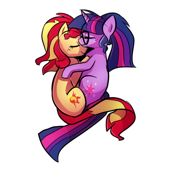 Size: 1200x1200 | Tagged: safe, artist:little-tweenframes, banned from derpibooru, deleted from derpibooru, derpibooru import, sci-twi, sunset shimmer, twilight sparkle, ponified, pony, series:sciset diary, equestria girls, cuddling, cute, equestria girls ponified, female, lesbian, scitwishimmer, shimmerbetes, shipping, snuggling, sunsetsparkle