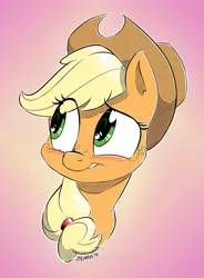 Size: 1761x2392 | Tagged: safe, artist:dilarus, banned from derpibooru, deleted from derpibooru, derpibooru import, applejack, blushing, bust, portrait, solo