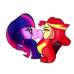 Size: 1000x1000 | Tagged: safe, artist:little-tweenframes, banned from derpibooru, deleted from derpibooru, derpibooru import, sci-twi, sunset shimmer, twilight sparkle, series:sciset diary, equestria girls, bubblegum, cute, female, food, gum, lesbian, scitwishimmer, shipping, simple background, sunsetsparkle, transparent background