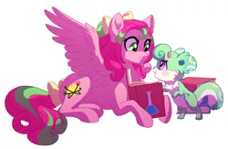 Size: 1280x834 | Tagged: safe, artist:lopoddity, banned from derpibooru, deleted from derpibooru, derpibooru import, oc, oc:gadget, oc:precious metal, unofficial characters only, pegasus, pony, book, cute, duo, smiling