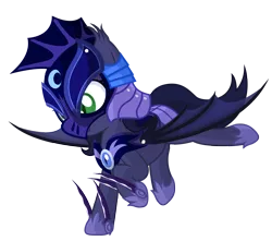 Size: 2756x2438 | Tagged: safe, artist:vito, banned from derpibooru, deleted from derpibooru, derpibooru import, oc, oc:halfmoon, bat pony, pony, armor, claws, commission, flying, helmet, hoof blades, landing, night guard, royal guard, simple background, solo, transparent background, weapon, wings