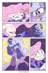 Size: 3500x5333 | Tagged: safe, artist:dilarus, artist:greyscaleart, banned from derpibooru, deleted from derpibooru, derpibooru import, applejack, fluttershy, comic:hearth's warming eve, meet-the-pones, absurd resolution, blizzard, clothes, collaboration, comic, scarf, snow, snowfall, sweater, wind, windswept mane, winter