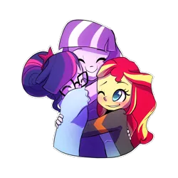 Size: 900x900 | Tagged: safe, artist:little-tweenframes, banned from derpibooru, deleted from derpibooru, derpibooru import, sci-twi, sunset shimmer, twilight sparkle, twilight velvet, series:sciset diary, equestria girls, cute, equestria girls-ified, female, glasses, hug, lesbian, mother and child, mother and daughter, scitwishimmer, shimmerbetes, shipping, smiling, sunsetsparkle, twiabetes, velvetbetes