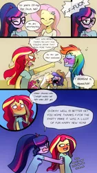 Size: 720x1280 | Tagged: safe, artist:little-tweenframes, banned from derpibooru, deleted from derpibooru, derpibooru import, applejack, fluttershy, pinkie pie, rainbow dash, rarity, sci-twi, sunset shimmer, twilight sparkle, series:sciset diary, equestria girls, angry, blushing, comic, cowboy hat, drunk, eyes closed, female, glasses, happy new year, happy new year 2017, hat, holiday, lesbian, looking back, mane six, mobile phone, new year, new years eve, phone, rarijack, scitwishimmer, shipping, smiling, stetson, sunsetsparkle, vulgar