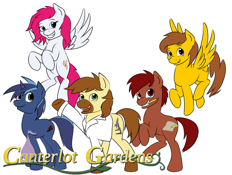 Size: 1200x908 | Tagged: safe, artist:acesential, banned from derpibooru, deleted from derpibooru, derpibooru import, oc, oc:calpain, oc:penn, oc:phoe, unofficial characters only, equestria daily, calpain, canterlot gardens, hypermark, pk