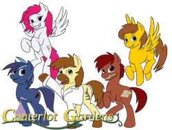 Size: 1200x908 | Tagged: safe, artist:acesential, banned from derpibooru, deleted from derpibooru, derpibooru import, oc, oc:calpain, oc:penn, oc:phoe, unofficial characters only, equestria daily, calpain, canterlot gardens, hypermark, pk