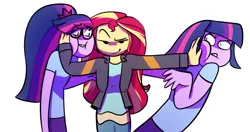 Size: 640x337 | Tagged: safe, artist:little-tweenframes, banned from derpibooru, deleted from derpibooru, derpibooru import, sci-twi, sunset shimmer, twilight sparkle, series:sciset diary, equestria girls, draw the squad, female, lesbian, polyamory, scitwishimmer, shipping, shipping denied, simple background, smiling, sunset twiangle, sunsetsparkle, twolight