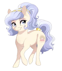 Size: 1921x2209 | Tagged: safe, artist:dvixie, banned from derpibooru, deleted from derpibooru, derpibooru import, oc, oc:opalescent pearl, unofficial characters only, crystal pony, pony, commission, eyeshadow, female, makeup, mare, raised hoof, simple background, smiling, solo