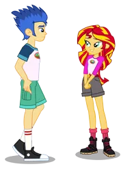 Size: 5142x7280 | Tagged: safe, artist:paulysentry, banned from derpibooru, deleted from derpibooru, derpibooru import, flash sentry, sunset shimmer, equestria girls, legend of everfree, absurd resolution, boots, camp everfree outfits, clothes, converse, female, flashimmer, legs, lidded eyes, male, shipping, shipping fuel, shoes, shorts, simple background, smiling, sneakers, socks, straight, transparent background, vector