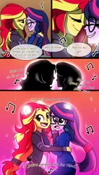 Size: 720x1280 | Tagged: safe, artist:little-tweenframes, banned from derpibooru, deleted from derpibooru, derpibooru import, sci-twi, sunset shimmer, twilight sparkle, comic:the plan, series:sciset diary, equestria girls, blushing, clothes, comic, crying, cute, eyes closed, female, glasses, lesbian, music, music notes, ponied up, scitwishimmer, shipping, singing, smiling, sunsetsparkle, transformation