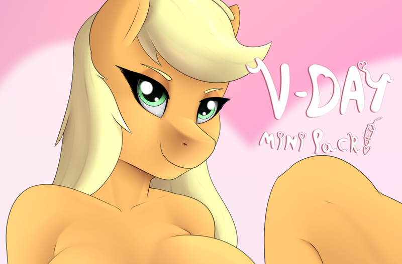 Size: 1280x843 | Tagged: questionable, artist:booponies, banned from derpibooru, deleted from derpibooru, derpibooru import, applejack, anthro, art pack, art pack cover, breasts, female, holiday, smiling, solo, solo female, valentine's day