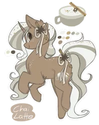 Size: 797x1000 | Tagged: safe, artist:hiccupsdoesart, banned from derpibooru, deleted from derpibooru, derpibooru import, oc, oc:chai latte, unofficial characters only, pony, unicorn, colored pupils, ear fluff, floating, reference sheet, simple background, solo, transparent background