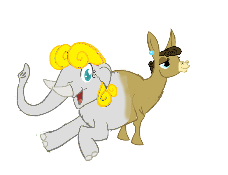 Size: 807x619 | Tagged: safe, artist:atlur, artist:theunknowenone1, banned from derpibooru, deleted from derpibooru, derpibooru import, edit, matilda, donkey, elephant, american, art theft, catdog, conjoined, multiple heads, simple background, two heads, wat, what has science done, white background