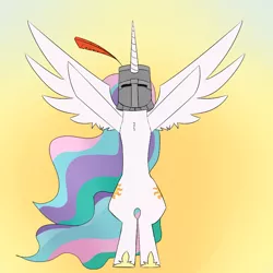 Size: 900x900 | Tagged: safe, artist:input-command, banned from derpibooru, deleted from derpibooru, derpibooru import, princess celestia, alicorn, pony, bipedal, both cutie marks, chest fluff, crossover, dark souls, gradient background, helmet, my little art challenge, praise the sun, redraw, solaire of astora, solo, spread wings, wings