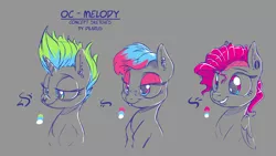 Size: 3980x2247 | Tagged: safe, artist:dilarus, banned from derpibooru, deleted from derpibooru, derpibooru import, oc, oc:bass (dilarus), oc:melody (dilarus), unofficial characters only, earth pony, pegasus, pony, unicorn, ear piercing, earring, jewelry, lidded eyes, lip piercing, mohawk, nose piercing, piercing, pixie cut, punk, reference sheet
