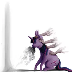 Size: 2000x2000 | Tagged: semi-grimdark, artist:sand-filled-scarecrow, banned from derpibooru, deleted from derpibooru, derpibooru import, twilight sparkle, pony, unicorn, grabbing, hand, smoke, solo, surreal