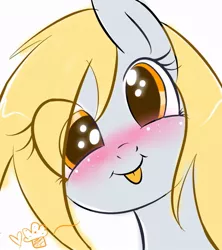 Size: 800x900 | Tagged: safe, artist:senseidezzy, banned from derpibooru, deleted from derpibooru, derpibooru import, derpy hooves, pegasus, pony, blushing, cute, derpabetes, face, female, looking at you, mare, smiling, solo, tongue out