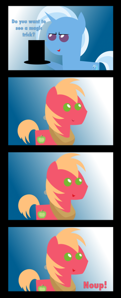 Size: 350x861 | Tagged: safe, artist:paulysentry, banned from derpibooru, deleted from derpibooru, derpibooru import, big macintosh, trixie, earth pony, pony, asdfmovie, comic, male, pointy ponies, stallion, tomska