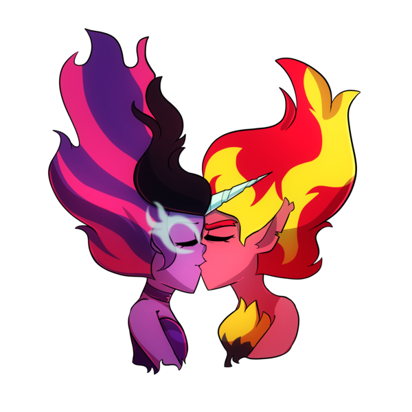 Size: 2000x2000 | Tagged: safe, artist:little-tweenframes, banned from derpibooru, deleted from derpibooru, derpibooru import, sci-twi, sunset shimmer, twilight sparkle, series:sciset diary, equestria girls, clothes, evil, eyes closed, eyeshadow, female, kissing, lesbian, makeup, midnight sparkle, midnightsatan, scitwishimmer, shipping, simple background, smiling, sunset satan, sunsetsparkle, transparent background