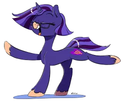 Size: 2452x1978 | Tagged: safe, artist:dilarus, banned from derpibooru, deleted from derpibooru, derpibooru import, oc, oc:empathy, unofficial characters only, pony, unicorn, cute, extended trot pose, female, glasses, happy, mare, ocbetes, open mouth, raised hoof, raised leg, simple background, smiling, solo, transparent background