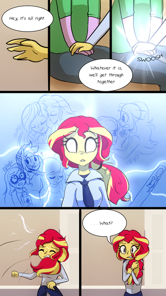 Size: 720x1280 | Tagged: safe, artist:little-tweenframes, banned from derpibooru, deleted from derpibooru, derpibooru import, sci-twi, sunset shimmer, twilight sparkle, comic:canine advisory, series:sciset diary, equestria girls, clothes, comic, confused, dialogue, female, flashback, implied magical lesbian spawn, lesbian, magic, pregnancy test, scitwishimmer, shipping, sunsetsparkle, white eyes