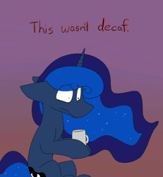 Size: 900x972 | Tagged: safe, artist:input-command, banned from derpibooru, deleted from derpibooru, derpibooru import, princess luna, animated, chest fluff, coffee, eye twitch, frame by frame, frown, gif, luna found the coffee, run, run for your lives, scrunchy face, solo, twitching, uncomfortable, we're all doomed, xk-class end-of-the-world scenario