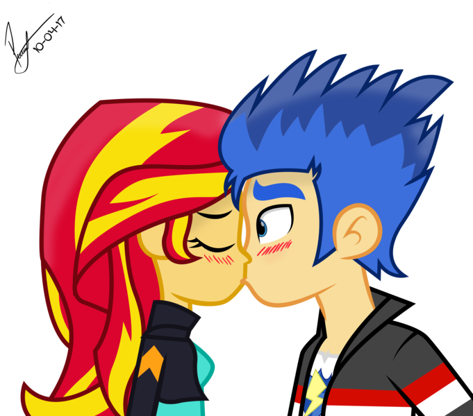 Size: 9077x8000 | Tagged: safe, artist:paulysentry, banned from derpibooru, deleted from derpibooru, derpibooru import, flash sentry, sunset shimmer, equestria girls, absurd resolution, blushing, female, flashimmer, kissing, male, shipping, simple background, straight, transparent background, vector