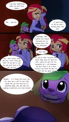 Size: 720x1280 | Tagged: safe, artist:little-tweenframes, banned from derpibooru, deleted from derpibooru, derpibooru import, spike, spike the regular dog, sunset shimmer, dog, comic:canine advisory, series:sciset diary, equestria girls, clothes, collar, comforting, comic, crying, cute, dialogue, licking, smiling, speech bubble, spikabetes, tongue out