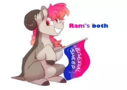 Size: 2048x1460 | Tagged: safe, artist:hiccupsdoesart, banned from derpibooru, deleted from derpibooru, derpibooru import, oc, oc:razzdazzlematazz, oc:shamrock razzmatazz, unofficial characters only, pony, sheep, sheep pony, bisexual pride flag, bisexuality, male, pride, pride flag, pun, ram
