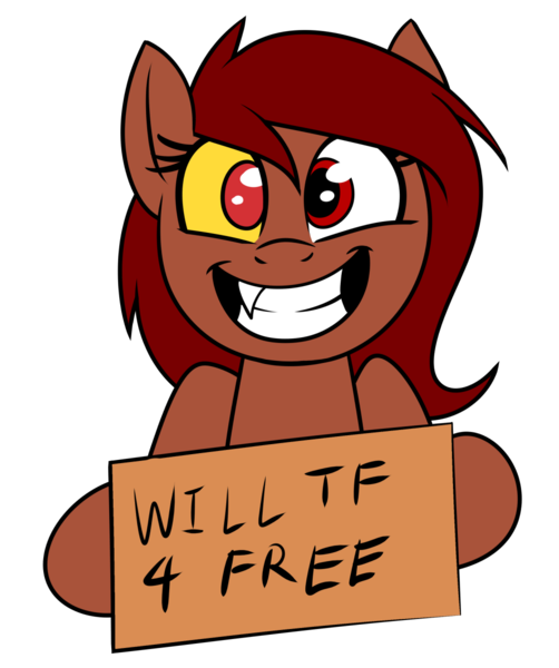 Size: 1003x1200 | Tagged: safe, artist:acesential, banned from derpibooru, deleted from derpibooru, derpibooru import, discord, oc, oc:penny, cute, eris, grin, happy, heterochromia, rule 63, sign, simple background, smiling, solo, transformation, transparent background, will x for y, x was discord all along