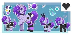 Size: 2410x1179 | Tagged: safe, artist:hiccupsdoesart, banned from derpibooru, deleted from derpibooru, derpibooru import, oc, oc:bottom out, unofficial characters only, pony, clothes, collar, crossdressing, ear piercing, femboy, latex, latex suit, maid, male, piercing, reference sheet, socks, solo, striped socks, trap