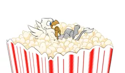 Size: 967x569 | Tagged: safe, artist:input-command, banned from derpibooru, deleted from derpibooru, derpibooru import, oc, oc:der, unofficial characters only, gryphon, eating, food, micro, popcorn, simple background, solo, white background