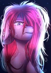 Size: 2039x2894 | Tagged: safe, artist:petrinox, banned from derpibooru, deleted from derpibooru, derpibooru import, pinkie pie, earth pony, pony, bust, crying, female, hair over one eye, mare, pinkamena diane pie, portrait, solo