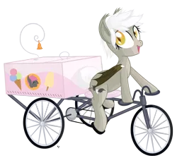 Size: 2500x2238 | Tagged: safe, artist:vito, banned from derpibooru, deleted from derpibooru, derpibooru import, oc, oc:gloom wing, unofficial characters only, bat pony, pony, food, ice cream, simple background, smiling, solo, transparent background, tricycle