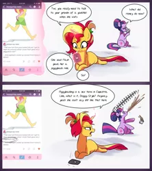 Size: 1280x1440 | Tagged: safe, artist:little-tweenframes, banned from derpibooru, deleted from derpibooru, derpibooru import, sci-twi, sunset shimmer, twilight sparkle, oc, oc:honeycrisp blossom, human, series:sciset diary, barefoot, feet, female, lesbian, mobile phone, phone, pregnant, scitwishimmer, shipping, spit take, sunsetsparkle, vulgar