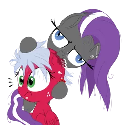 Size: 899x889 | Tagged: safe, artist:vito, banned from derpibooru, deleted from derpibooru, derpibooru import, oc, oc:melon frost, oc:splash, unofficial characters only, bat pony, pegasus, pony, biting, drool, ear bite, ear fluff, ear piercing, freckles, lip piercing, nom, piercing, simple background, transparent background