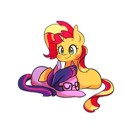 Size: 1000x1000 | Tagged: safe, artist:little-tweenframes, banned from derpibooru, deleted from derpibooru, derpibooru import, sci-twi, sunset shimmer, twilight sparkle, ponified, pony, unicorn, series:sciset diary, equestria girls, cute, female, lesbian, mare, scitwishimmer, shimmerbetes, shipping, simple background, sleeping, sunsetsparkle, transparent background, twiabetes