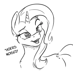 Size: 894x894 | Tagged: safe, artist:amarynceus, artist:dilarus, banned from derpibooru, deleted from derpibooru, derpibooru import, trixie, pony, unicorn, cute, descriptive noise, diatrixes, dreamworks face, female, hoers, horse noises, mare, monochrome, open mouth, simple background, solo, white background