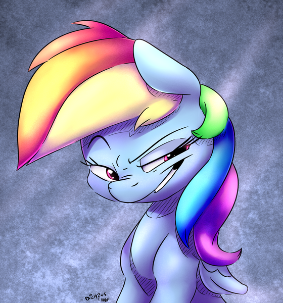 Size: 2674x2866 | Tagged: safe, artist:dilarus, artist:heavymetalbronyyeah, banned from derpibooru, deleted from derpibooru, derpibooru import, rainbow dash, pegasus, pony, collaboration, female, mare, multicolored hair, slasher smile, solo