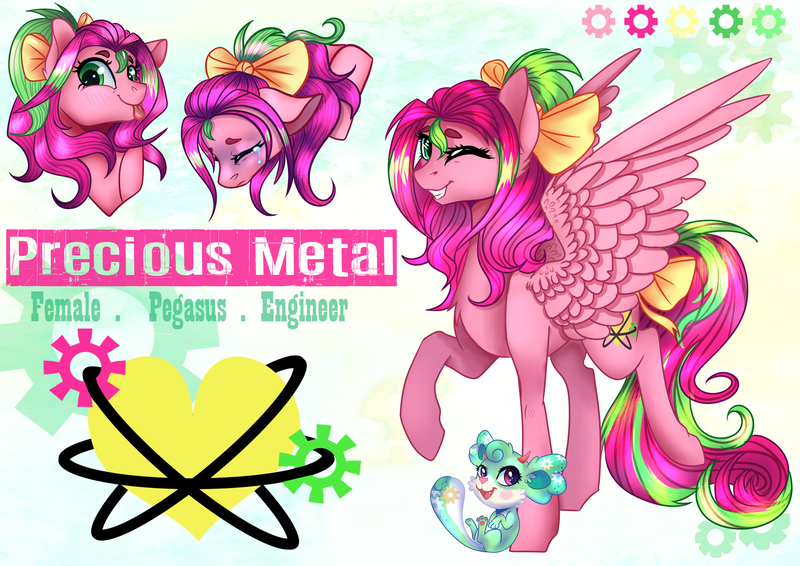 Size: 4093x2894 | Tagged: safe, artist:petrinox, banned from derpibooru, deleted from derpibooru, derpibooru import, oc, oc:gadget, oc:precious metal, unofficial characters only, pegasus, pony, absurd resolution, bow, crying, female, hair bow, happy, high res, mare, non-pony oc, one eye closed, reference sheet, sad, tail bow, tongue out, wink