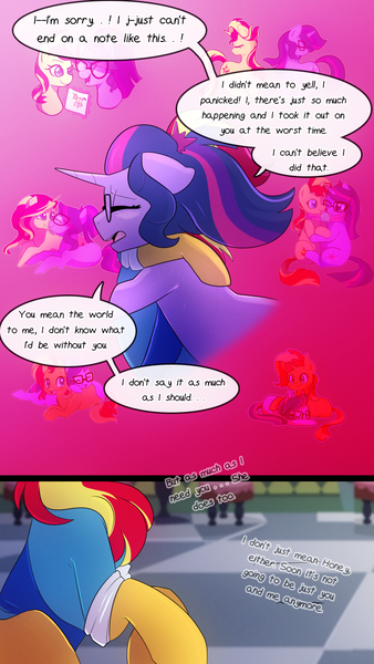 Size: 720x1280 | Tagged: safe, artist:little-tweenframes, banned from derpibooru, deleted from derpibooru, derpibooru import, sci-twi, sunset shimmer, twilight sparkle, pony, comic:the wonder scouts, series:sciset diary, comic, female, hug, lesbian, scitwishimmer, shipping, sunsetsparkle