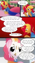 Size: 720x1280 | Tagged: safe, artist:little-tweenframes, banned from derpibooru, deleted from derpibooru, derpibooru import, sunset shimmer, oc, oc:honeycrisp blossom, ponified, earth pony, pony, comic:the wonder scouts, series:sciset diary, apology, comic, equestria girls ponified, female, filly, food, food on face, ice cream, messy, offspring, parent:big macintosh, parent:princess cadance, parents:cadmac, vulgar