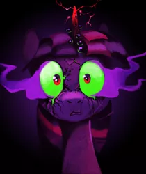 Size: 800x951 | Tagged: safe, artist:lopoddity, banned from derpibooru, deleted from derpibooru, derpibooru import, twilight sparkle, the crystal empire, spoiler:s03, bust, colored horn, corrupted, corrupted twilight sparkle, curved horn, dark, dark magic, glow, horn, looking at you, magic, portrait, solo, sombra eyes, sombra horn, sombra's horn